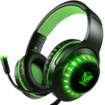 Pacrate Gaming Headset with Microphone for Laptop Xbox One Headset Computer PC Noise Cancelling Gaming Headphones with Microphone Stereo PS4 Headset for Kids Adults LED Lights Deep Bass